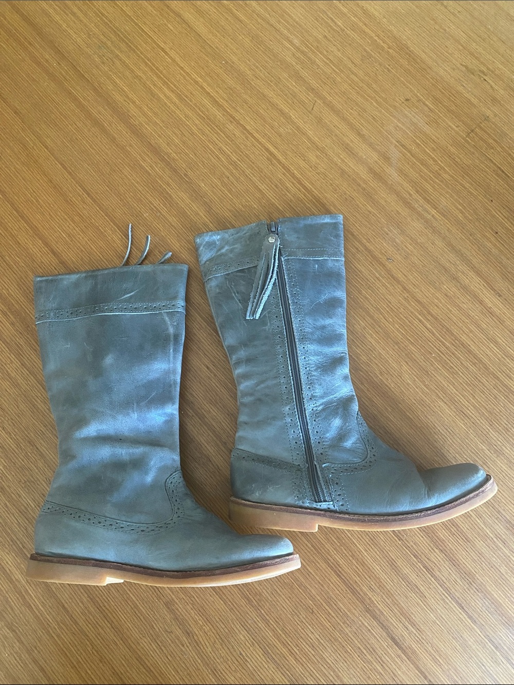Elephantito Gray Tall Leather Riding Boots Zip Boots toddler 31.5 1.5